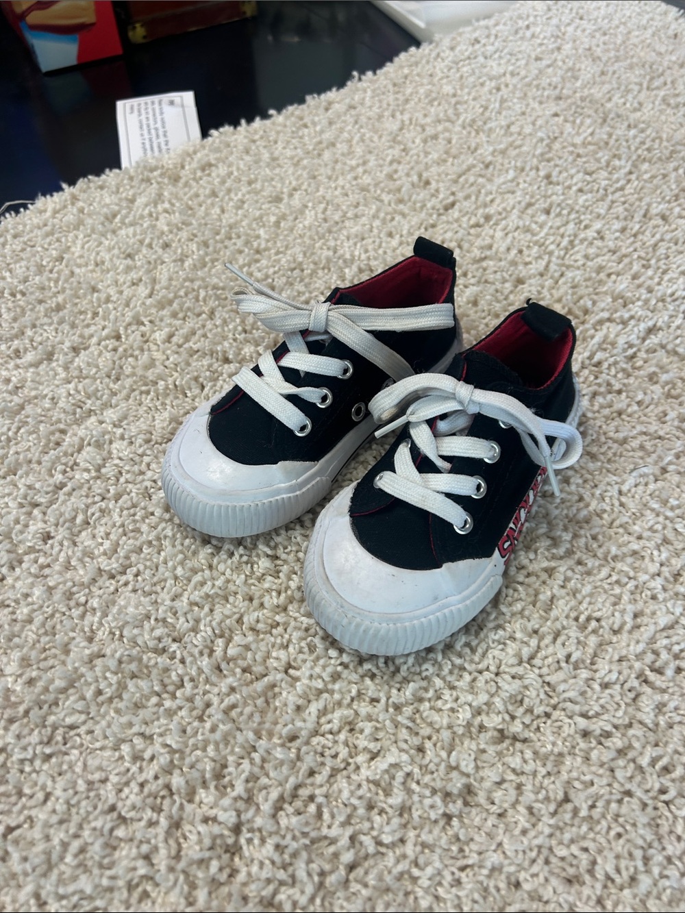 Kids Black Canvas Sneakers with White Soles and Red Lining